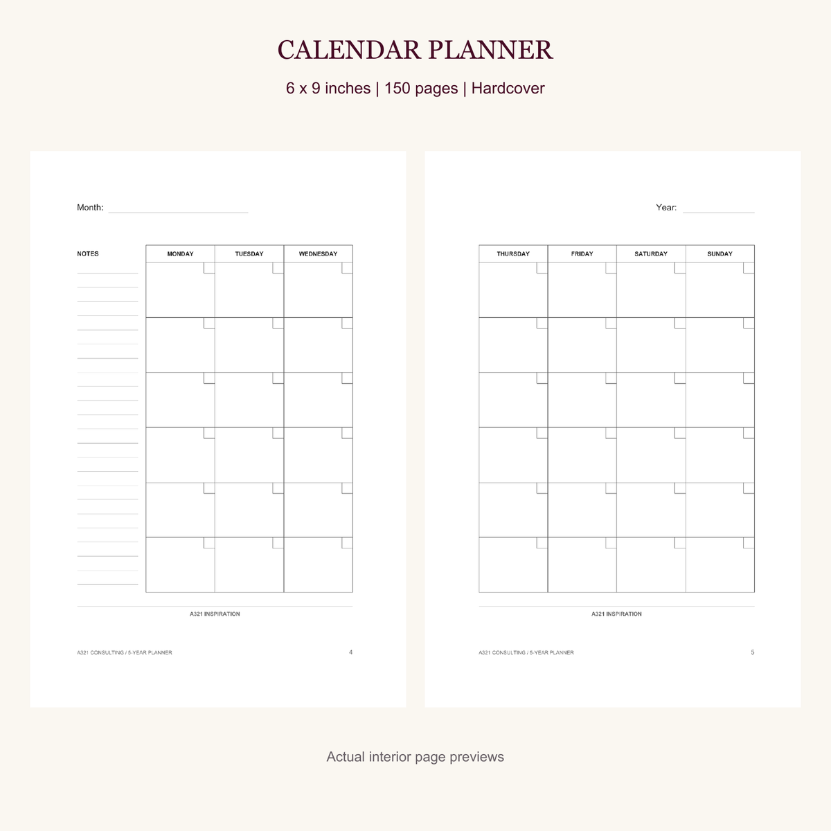 A321 6 x 9 calendar planner interior page preview