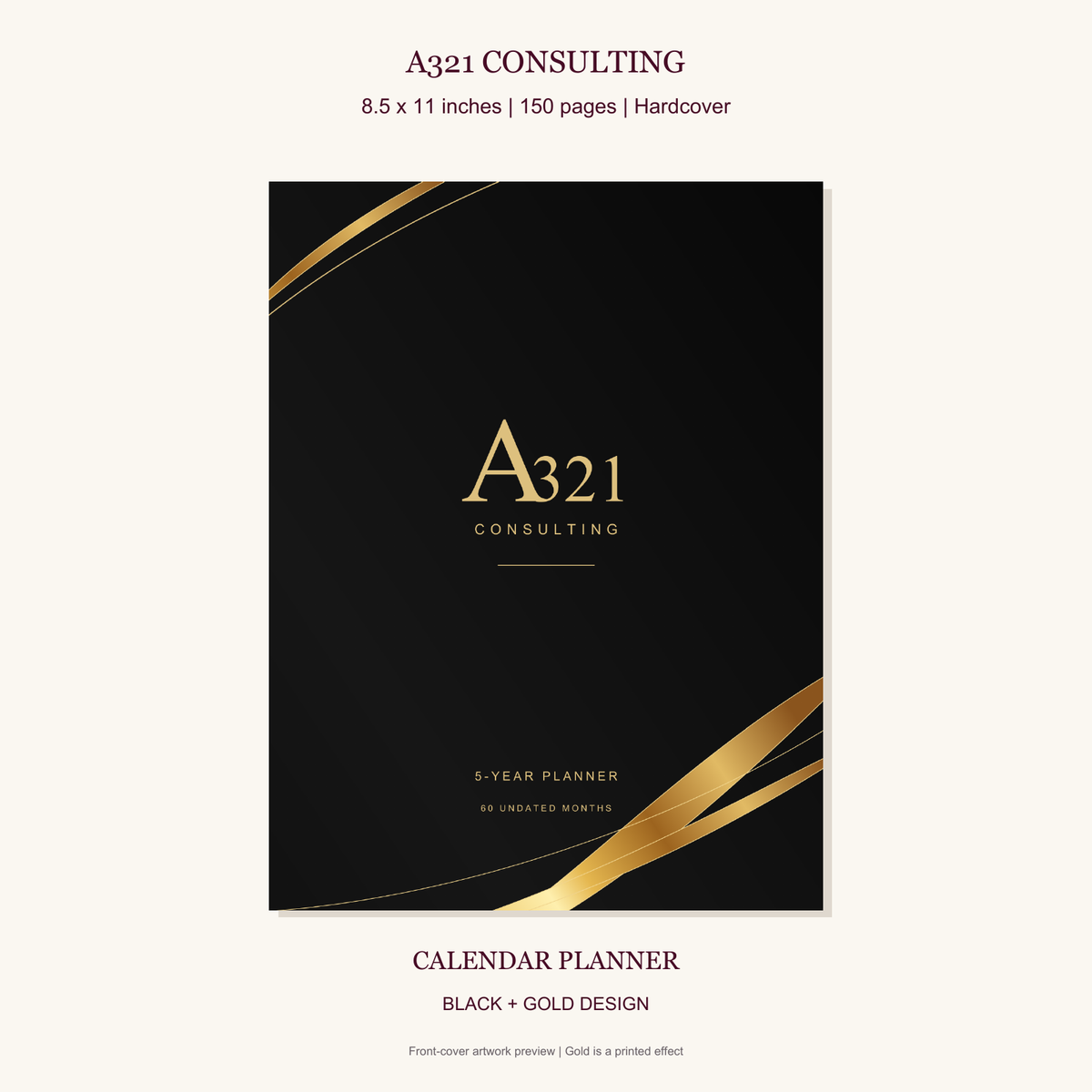 A321 - 8.5 x 11, 150 page Calendar Planner - black front cover