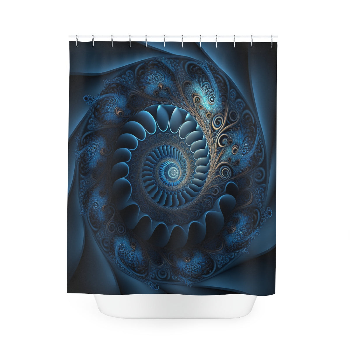 Blue Fractal Polyester Shower Curtain