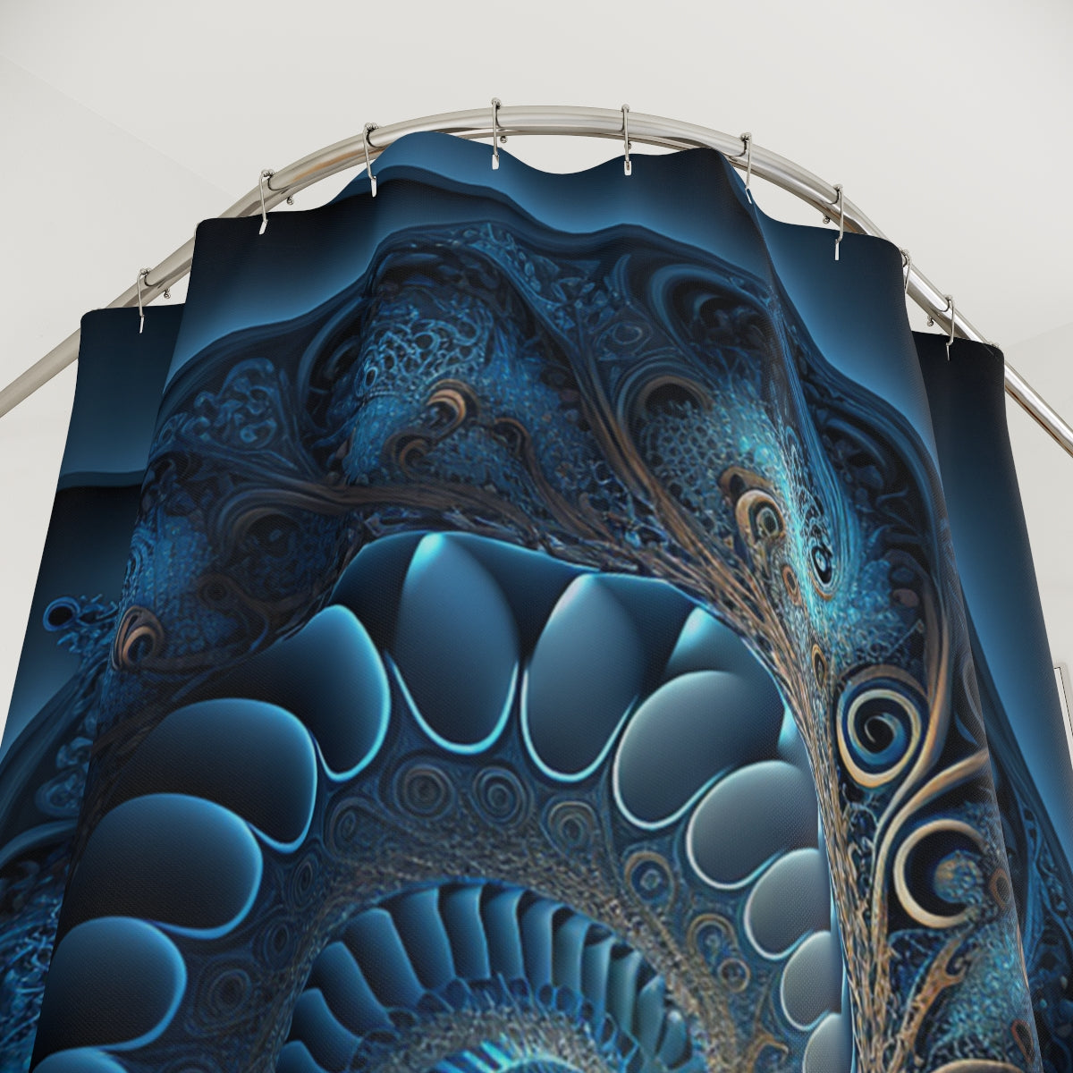 Blue Fractal Polyester Shower Curtain