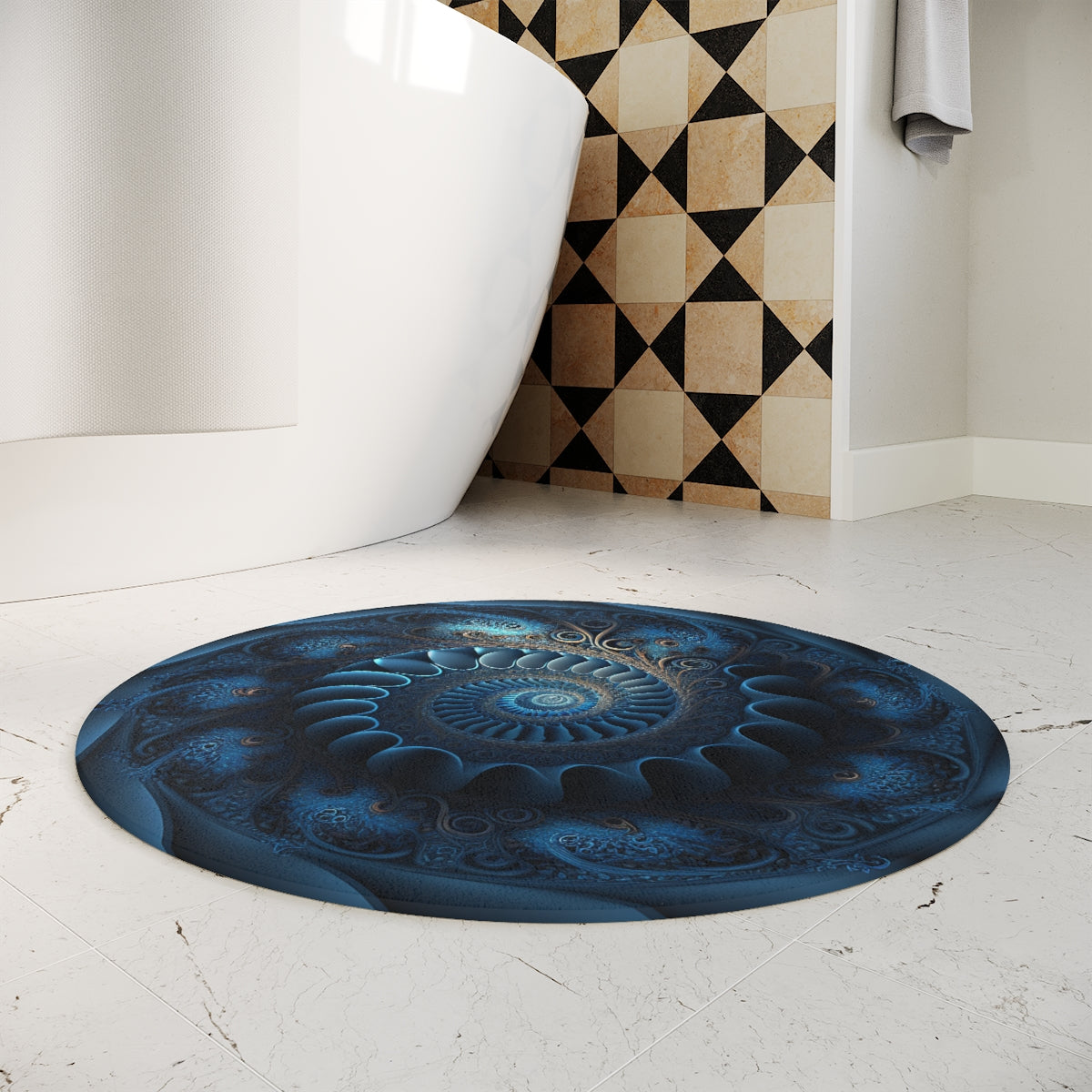 Blue Fractal Polyester Bath Mat