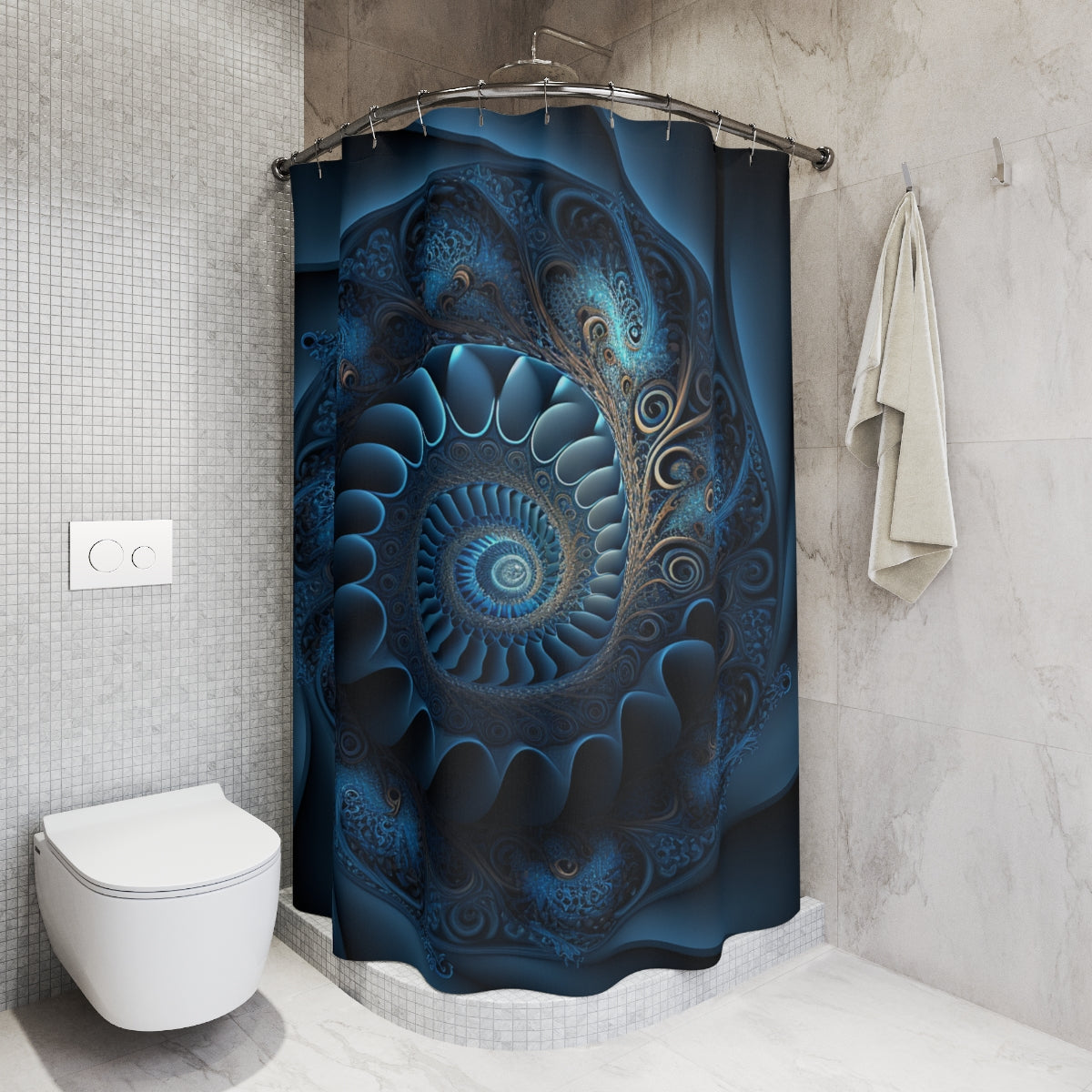 Blue Fractal Polyester Shower Curtain