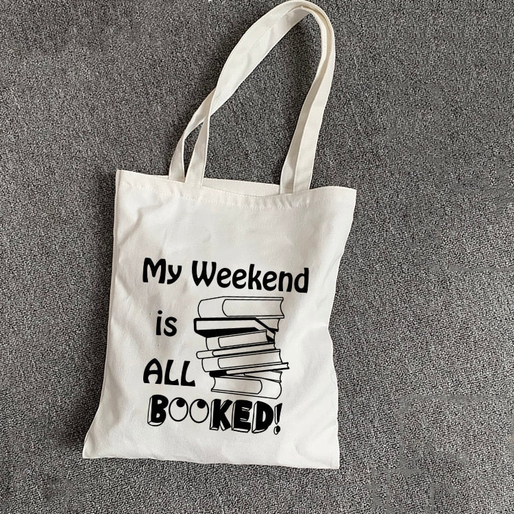 My Weekend Is All Booked Tote Bag Canvas Book Totes Book Lover Bookbag Reading Handbag Casual Totebag for Students