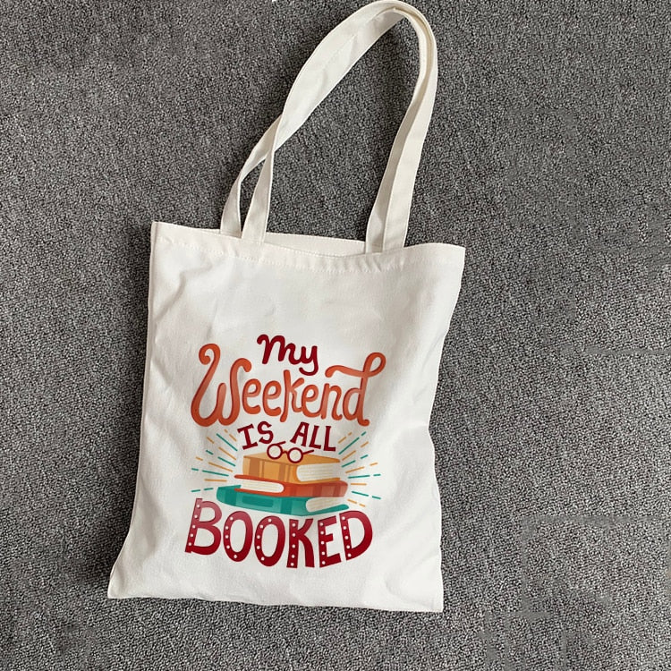 My Weekend Is All Booked Tote Bag Canvas Book Totes Book Lover Bookbag Reading Handbag Casual Totebag for Students