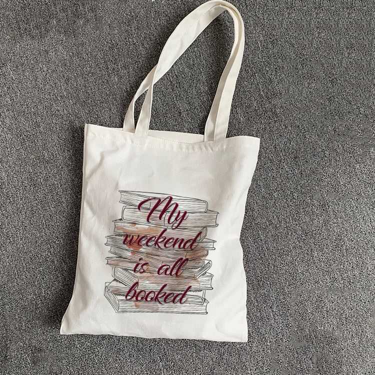 My Weekend Is All Booked Tote Bag Canvas Book Totes Book Lover Bookbag Reading Handbag Casual Totebag for Students