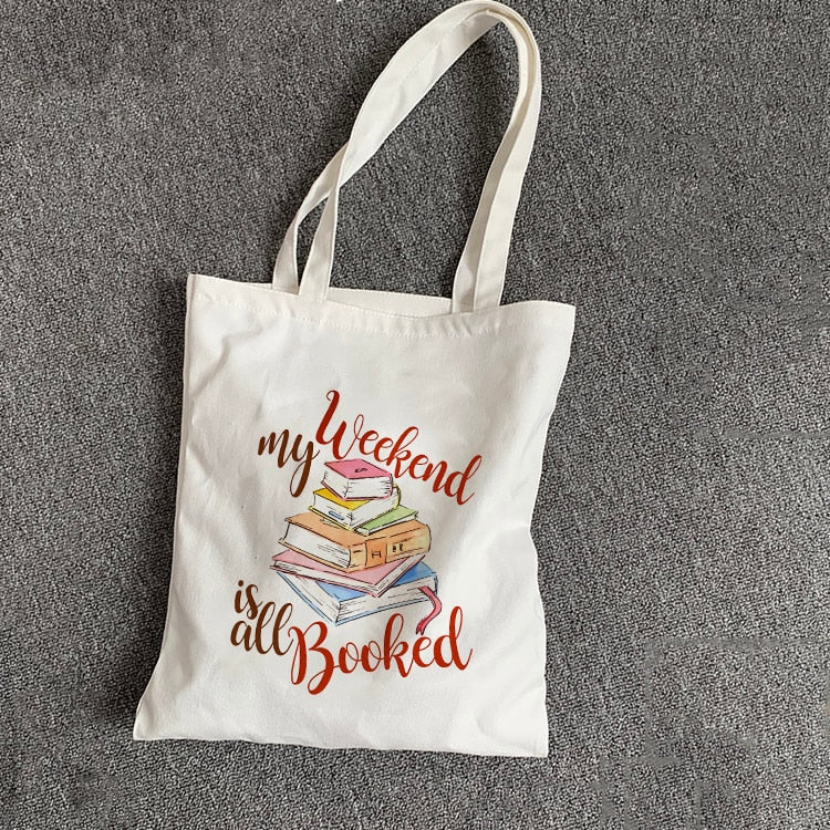 My Weekend Is All Booked Tote Bag Canvas Book Totes Book Lover Bookbag Reading Handbag Casual Totebag for Students