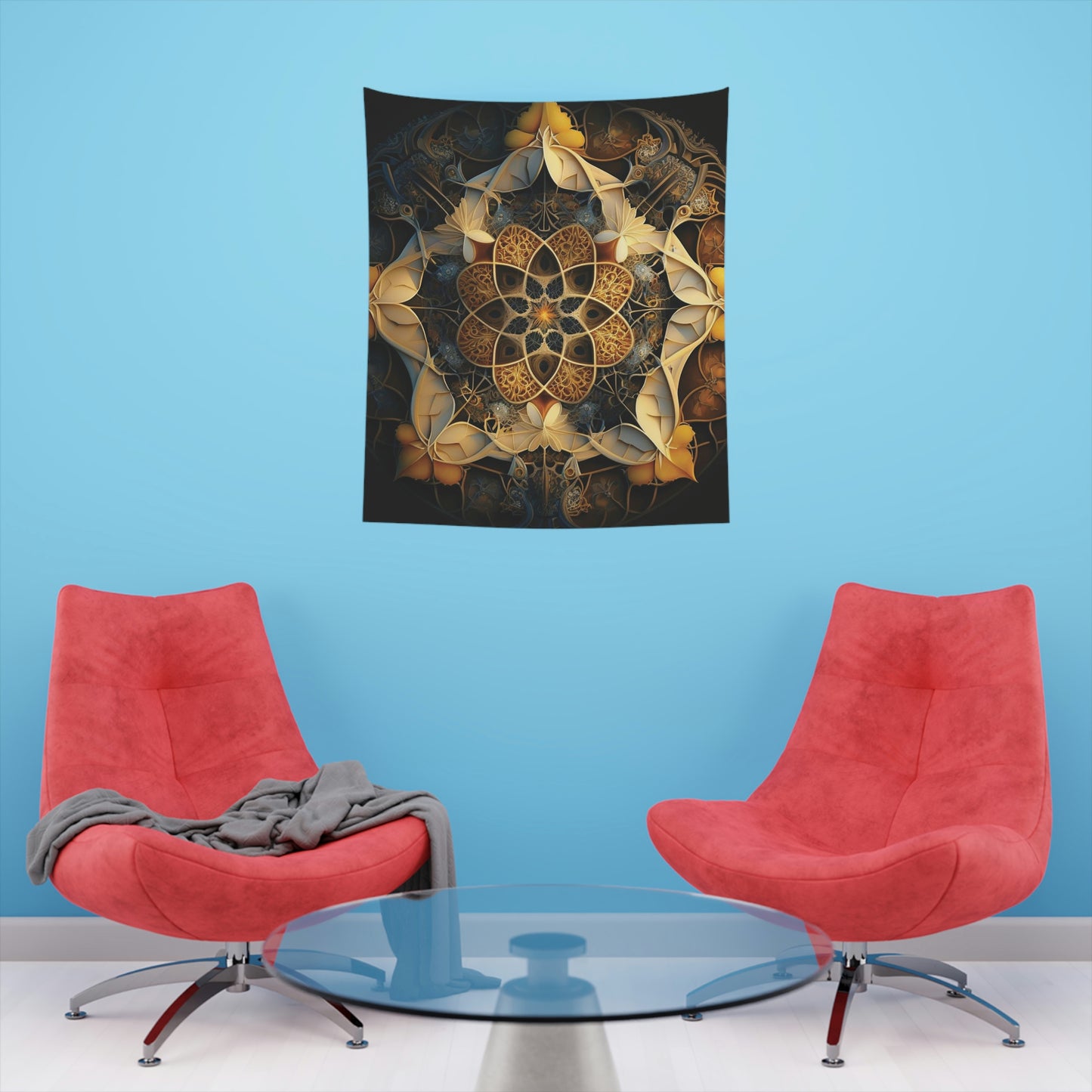 Autumn Fractal Star Printed Tapestry