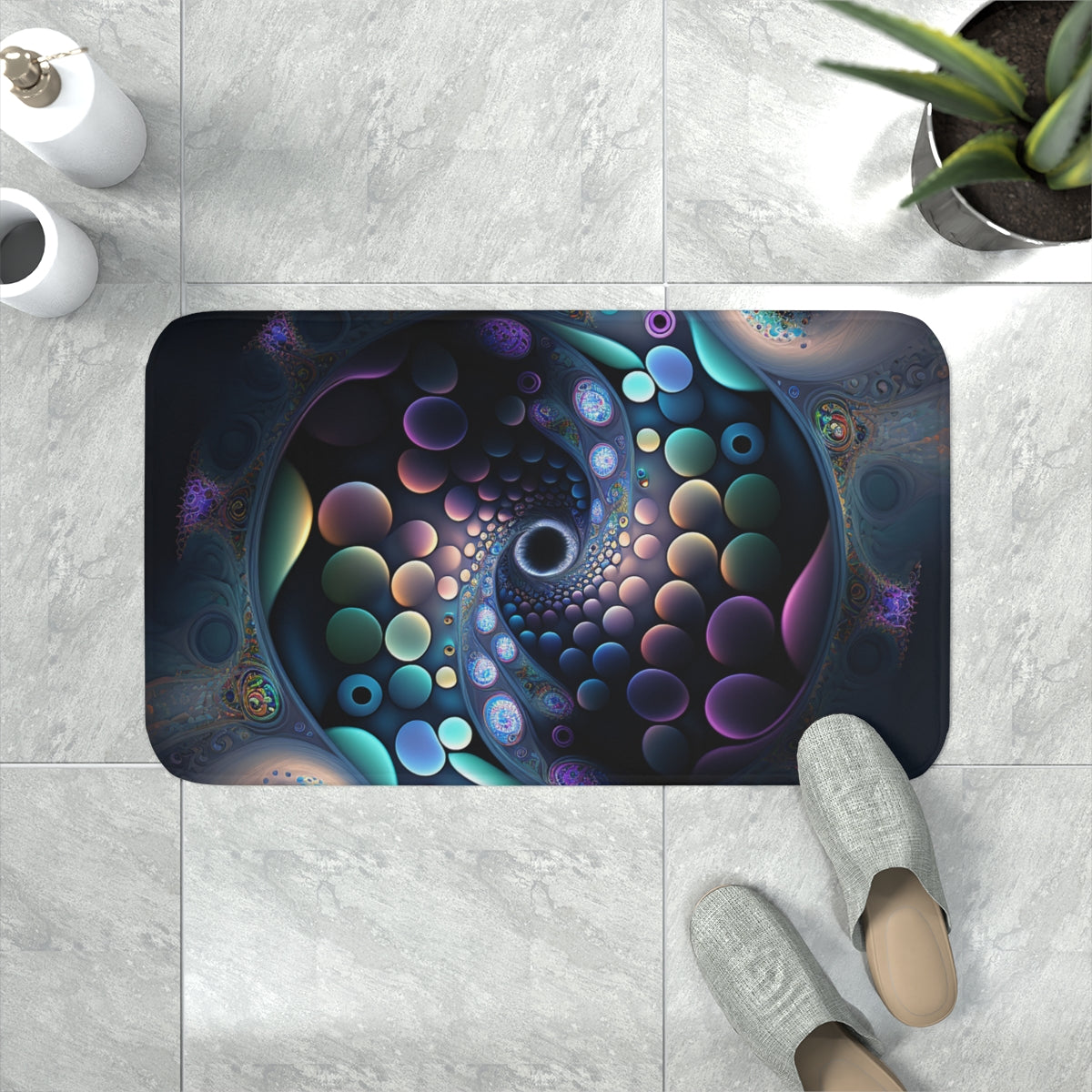 Colorful Fractal Memory Foam Bath Mat